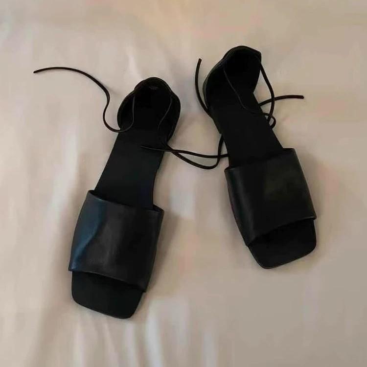 Версия из коровьей кожи~ нишевые сандалии с открытым носком на плоской подошве с ремешком-сумкой и полушлепанцы для улицы