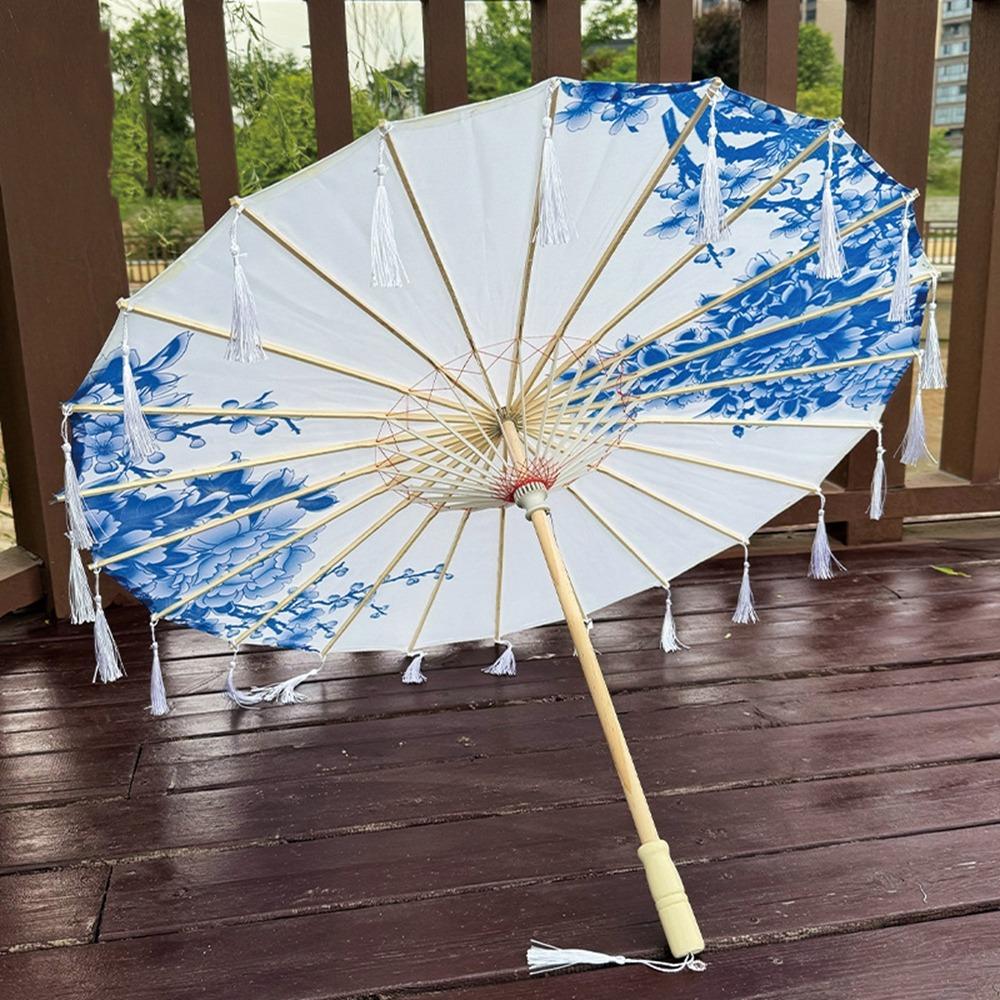 Chinese Style Silk Fabric Tassel Umbrella 70cm Ancient Dance Umbrella Tassel Umbrella for Women