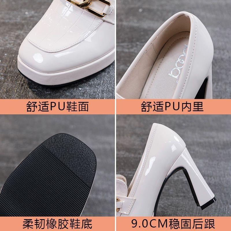 Модные весенние модные туфли на высоком каблуке осенние новые женские туфли на толстой платформе туфли-лодочки в британском стиле женские туфли без застежек с квадратным носком офисные туфли для женщин