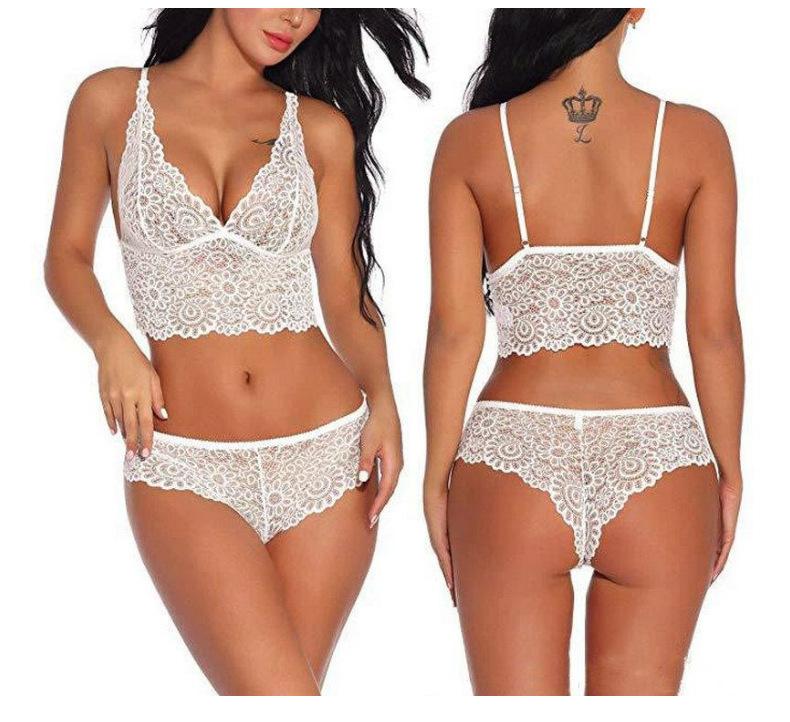 Летний комплект кружевного бюстгальтера с глубоким V-образным вырезом и трусиков - Сексуальное нижнее белье бралетт для женщин
