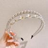 2 Layers Pearls Headbands White Flower Designs Elegant Floral Hairbands for Women Girls Daily Bangs Hair Jewelry