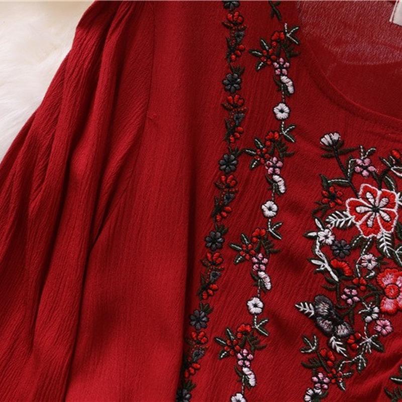 RUGOD 2022 рубашка с круглым вырезом в национальном стиле, женская дизайнерская свободная хлопково-льняная рубашка с вышивкой в ​​стиле ретро, ​​тонкий топ с оборками