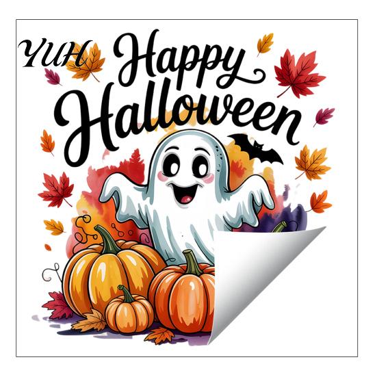 Halloween Window Clings Static Clings, Watercolor Pumpkin Ghost Skull Decals, No Removable Glass Decorations Glue Stickers for Living Room Store Front