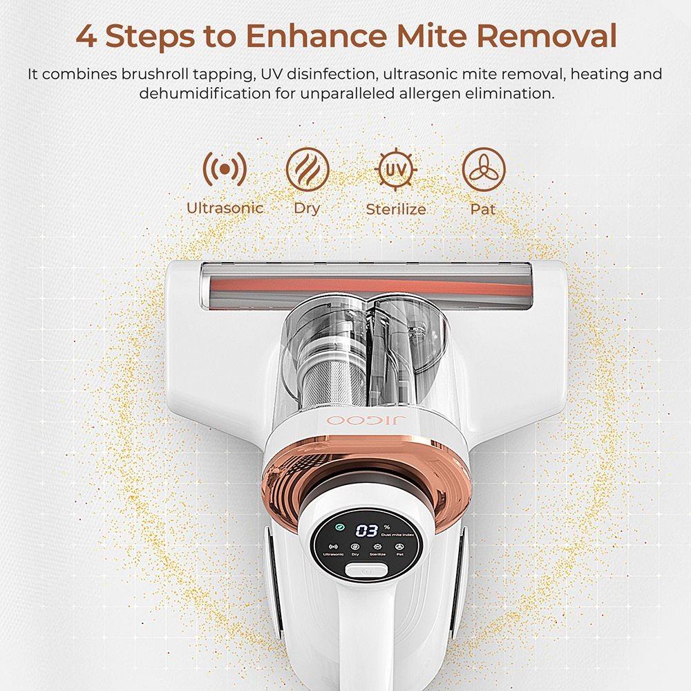 Восстановленный умный пылесос JIGOO J300 с двумя чашками, всасыванием 13 кПа, датчиком пылевых клещей, металлическим валиком-щеткой, горячим воздухом 55℃