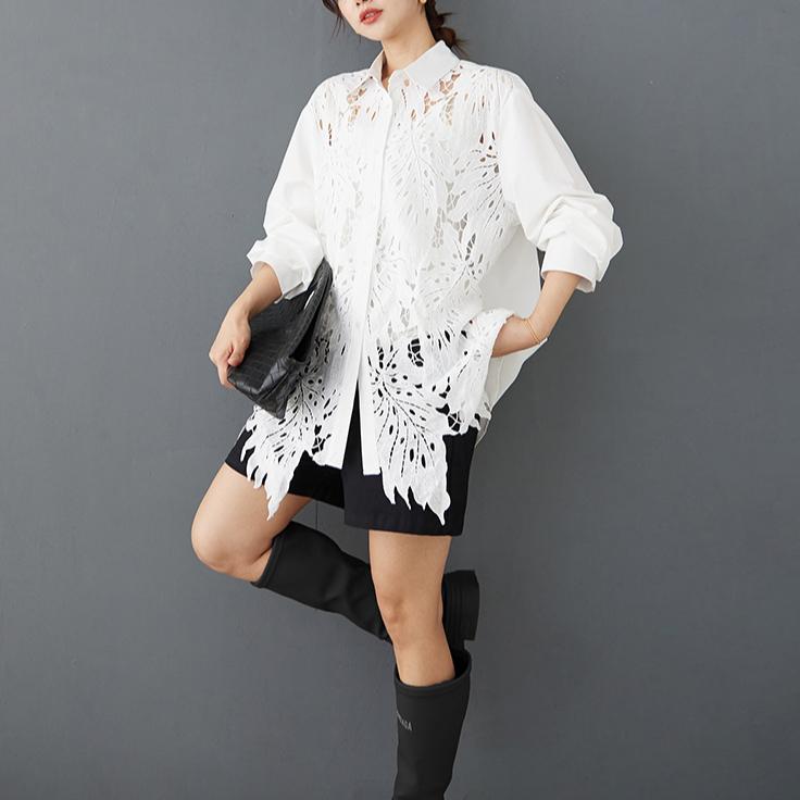DIMANAF 2025 Женская весенняя рубашка, кружевная блузка, сшитая с длинным рукавом, пуговицы, модные топы, футболки, свободные белые футболки, новые