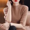 Spring and Autumn New Slim-fit Skinny Semi-turtleneck Bottom Shirt Versatile Knitted Short Sleeve Women's Solid Color Five-Point Sleeve Medium Sleeve