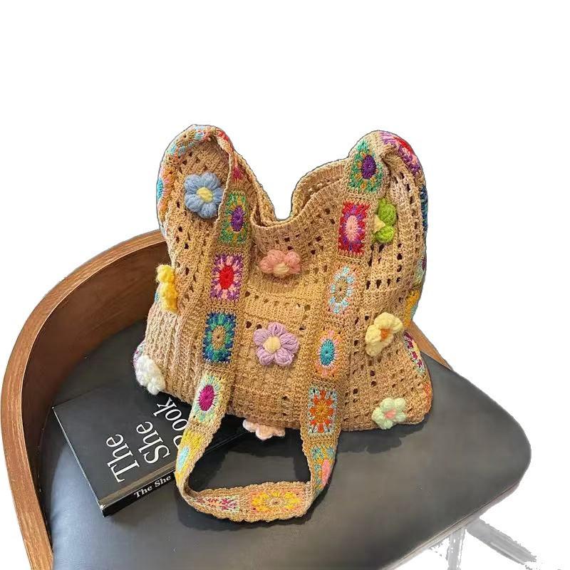 Sunflower Yarn DIY Kit: Large Capacity Knitted Shoulder Bag for Women, Fresh Seaside Vacation Style 2026