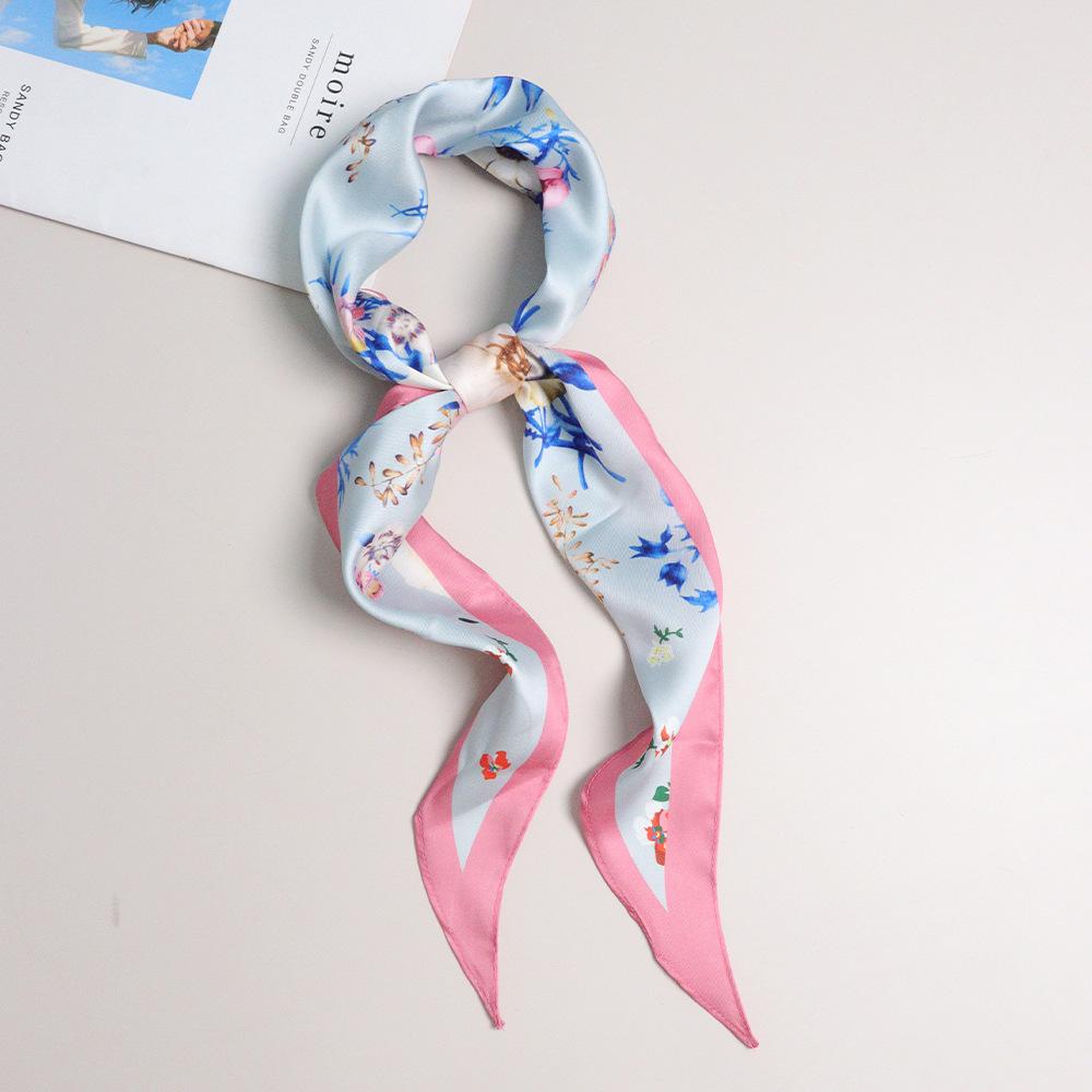 Spring new French literary and artistic simulation silk rhombus scarf imitation fragrant cloud yarn silk scarf women's French elegant small floating b
