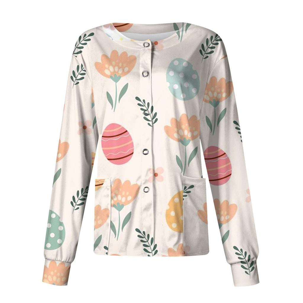 Женская повседневная однобортная одежда с длинным рукавом и пасхальным принтом, кардиган, топ