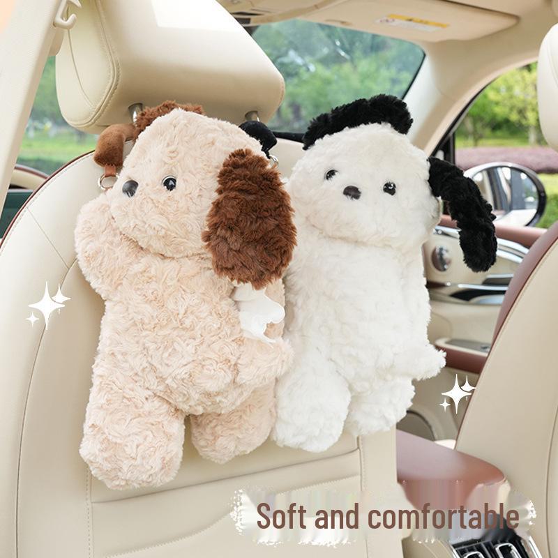 Plush Dog Car Tissue Box: Cute Hanging Cartoon for Car Interiors