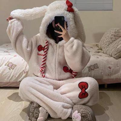 Зимняя милая мультяшная пижама-комбинезон из кораллового флиса для девочки, женская зимняя 2025, теплая цельная домашняя одежда, Инс