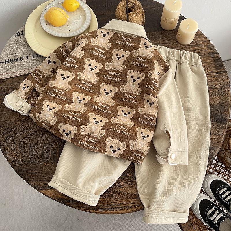 Little Bear Three-Piece Set: Jacket, Casual Pants, Trendy Boy's Fashion.