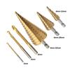 6PCS Titanium Coated Drill Bit Set Including 3 Sizes of Step Drill Bits Twist Drill Bits for Metal Woodworking Tools Accessories