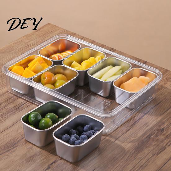Поднос для закусок из нержавеющей стали с отделениями, Контейнер Snackle Box, Разделенная крышка-сервировщик с ручкой, Большой контейнер на 8 отделений, Безопасный для посудомоечной машины
