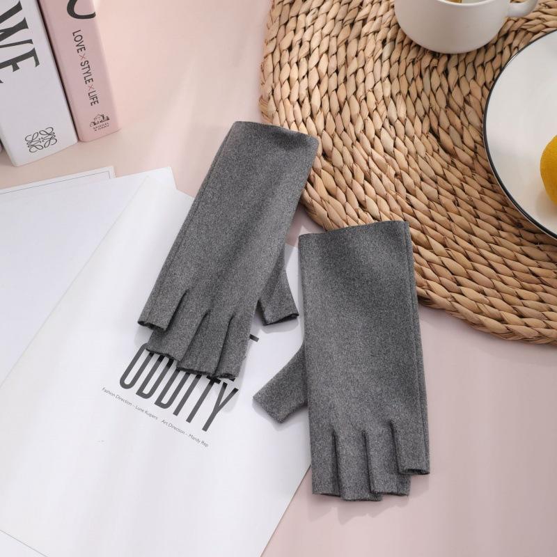 German Velvet Gloves Women's Winter Half-finger Gloves Woolen Emollient and Warm Thin Half-finger Keyboard Student Gloves