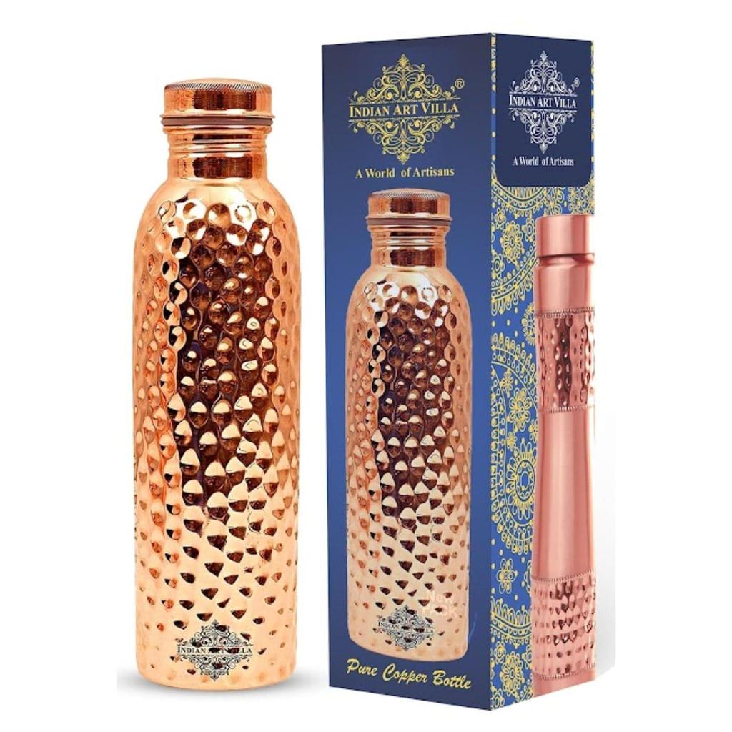 Pure Copper Hammered Finish Bottle, Stoarage & Drinkware, Health Benefits, Volume-1000ML, Pack of 1