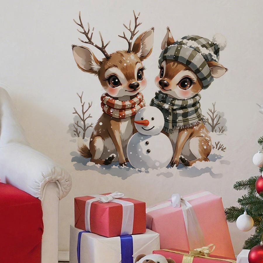 Cartoon Christmas Reindeer Wall Sticker Removable PVC Holiday Decor for Bedrooms, Living Rooms, Party Home Stickers