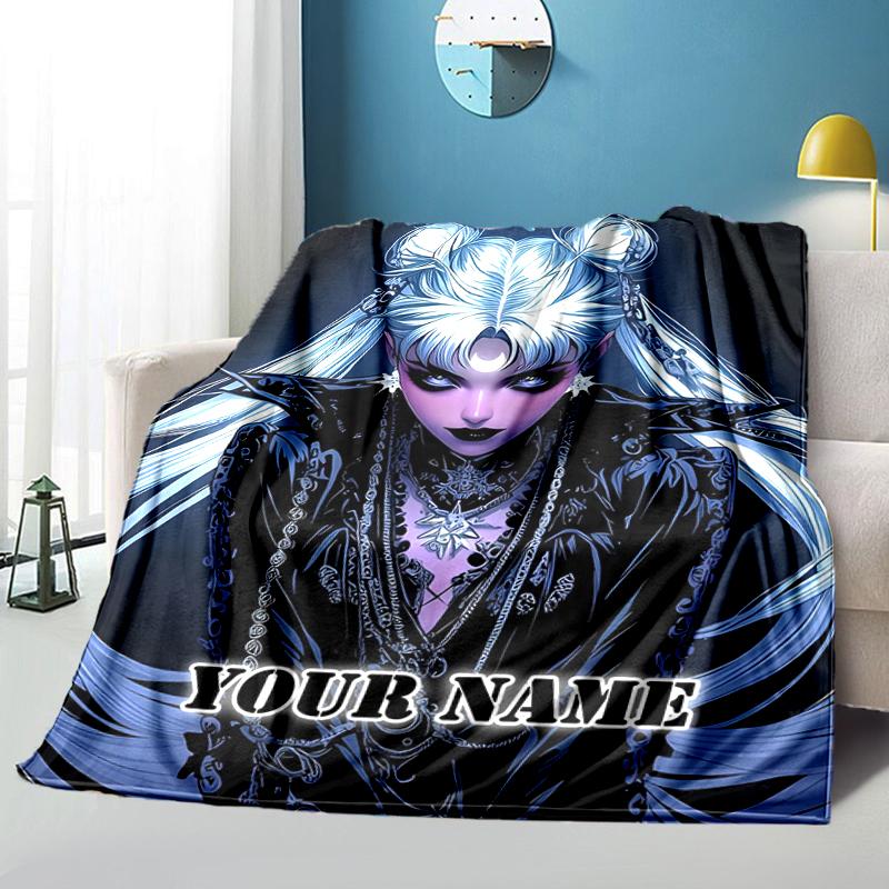 1PC Custom Name Dark Fantasy Portrait flannel blanket versatile,all-season throw suitable for the living room,bedroom,camping,travel,and gift