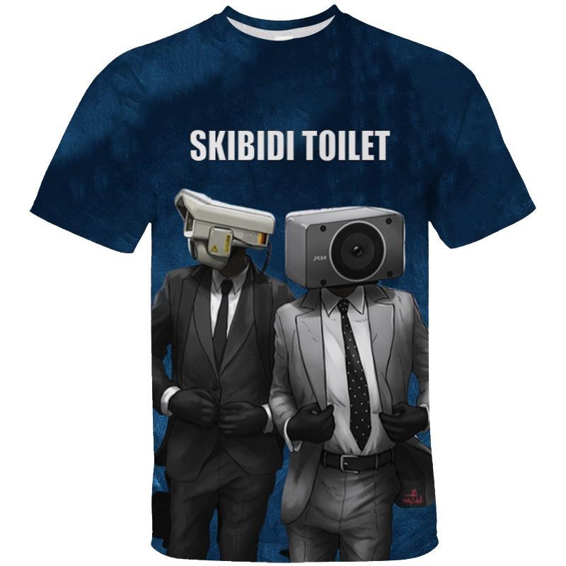 Смешная футболка с принтом Skibidi Toilet Мультяшная футболка с изображением камеры для мужчин и детей Модная уличная одежда Одежда с коротким рукавом Топ