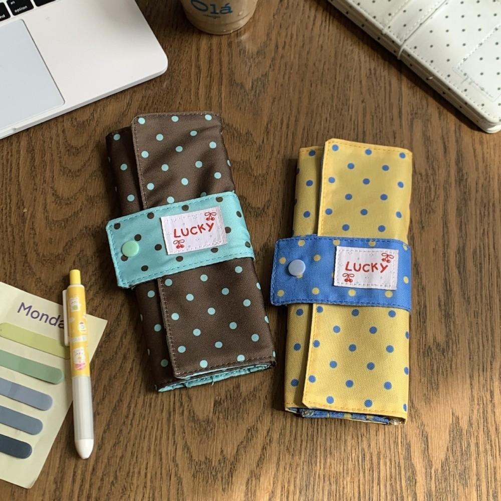Foldable Polka Dot Makeup Brush Bag Portable Multipurpose Penbag Cosmetic Tools Storage Roll Women