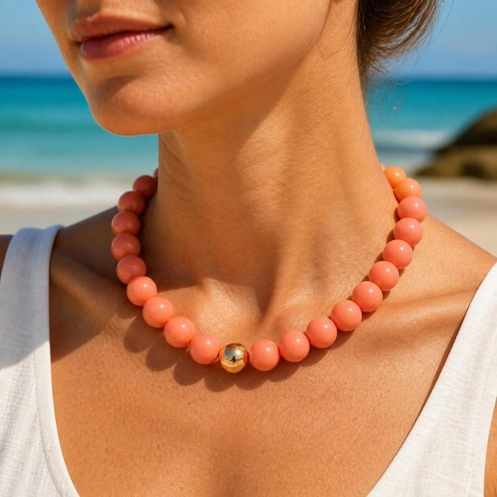 Round Bead Necklace 16MM Beads Bohemian Necklace Trendy Bead Choker for Women