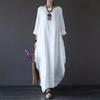 Spring Loose Size Round Neck Mid-Sleeve Large Swing Cotton and Linen Long Dress