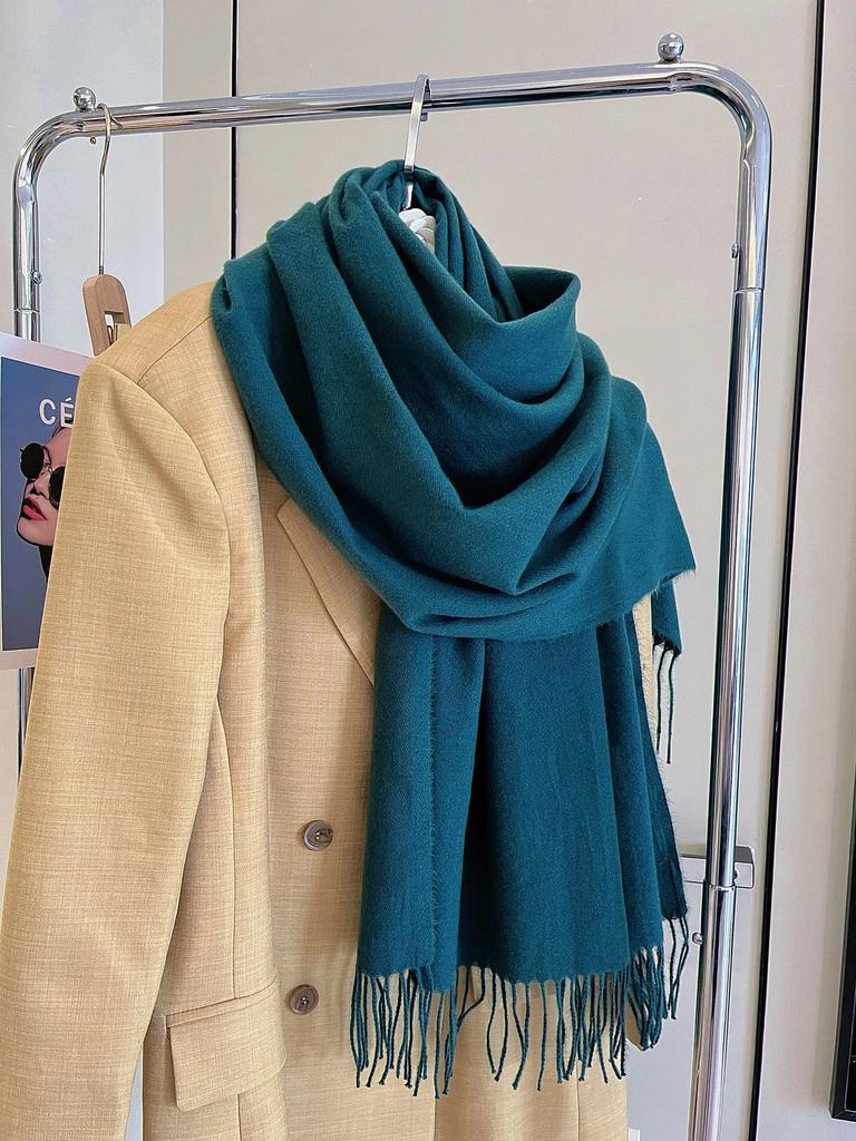 Versatile Fringed Solid Color Wool-Like Scarf For Women 2023 New Autumn Winter Prom Red Scarf Wholesale Warm Shawl