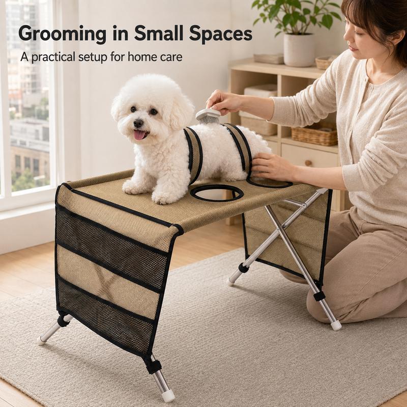 Upgraded Foldable Pet Grooming Stand Portable Dog Cat Bathing Rack Adjustable Restraint Mesh Space Saving Pet Care Table