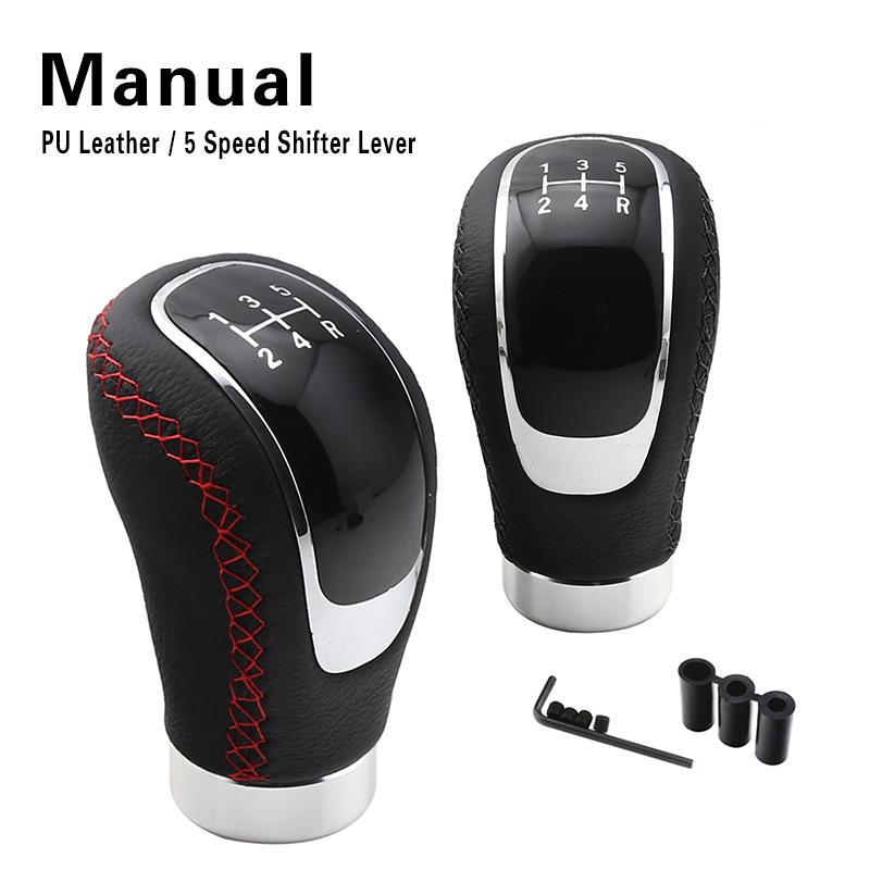 5Speed Leather Red Gear Knob Car Gear Shift Knob Universal Shifter Knob Gear Stick Shift Knob Lever Manual Transmission