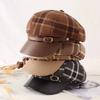 Женский дышащий берет из полиэстера и спандекса — вязаная кепка газетчика в японском и корейском стиле, классический клетчатый дизайн для осени и зимы