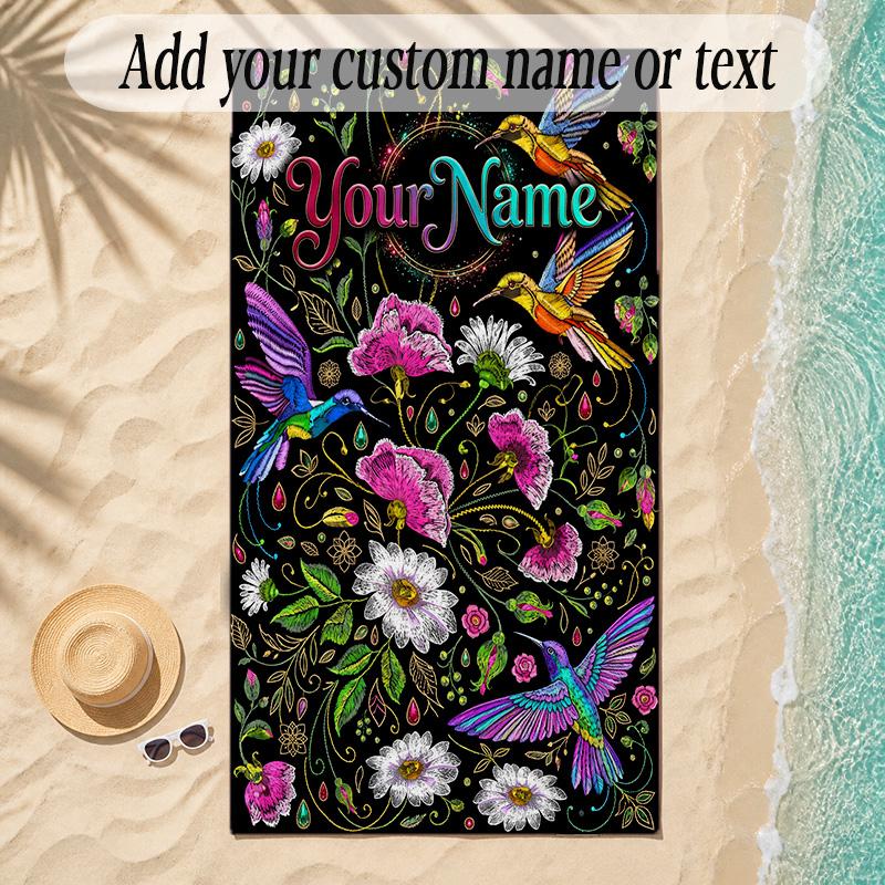 Birds Theme Soft Beach Towel Personalized Custom Name Text Towel Portable for Beach Pool Travel
