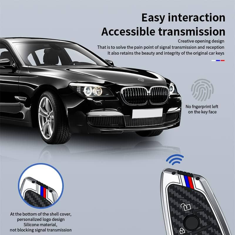 Carbon Fiber Key Fob Cover Case Metal Shell Cover Compatible For BMW 5 6 7 Series X1 X2 X3 X5 X6 X7 (Gunmetal