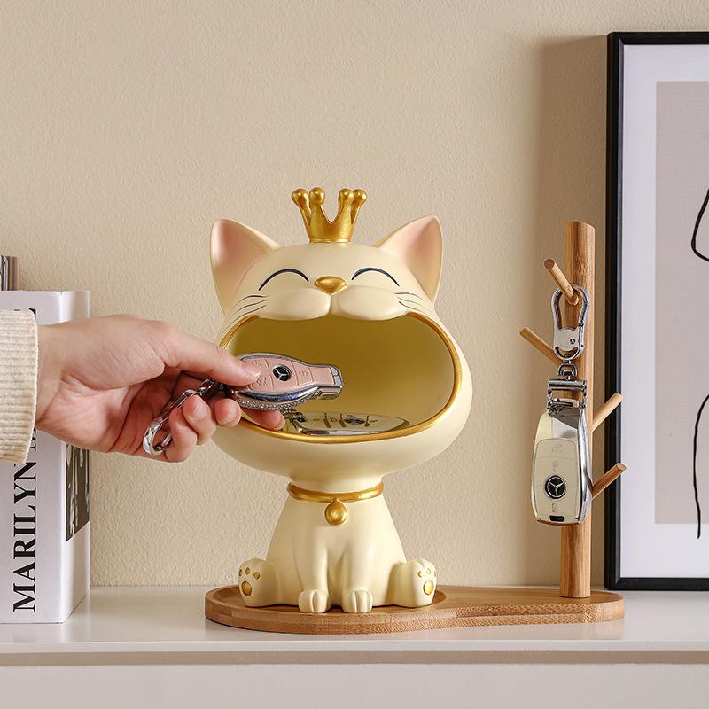 Статуэтка Счастливого Кота Скульптура Украшение Стола Миниатюрная Фигурка Коробка для Хранения Мелочей Современная Гостиная Письменный Стол Домашний Декор Подарок
