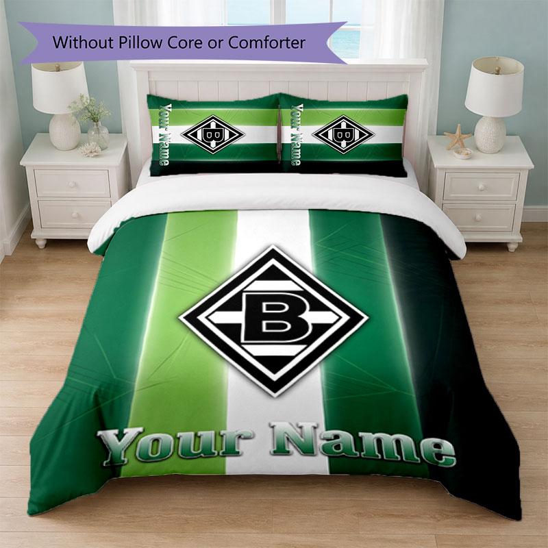 Borussia Mönchengladbach Custom Name Text Bedding Set 1 Duvet Cover+2 Pillowcases Soccer Logo Personalized Gift For Special Occasion Bedroom Decor