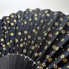 Folding Cherry Blossom Black with Gold Cherry Business Folding Fan [Hanakanzashi] Fan, Gold-Embossed Pattern, Men's & Women's, 100% Cotton, Approx.