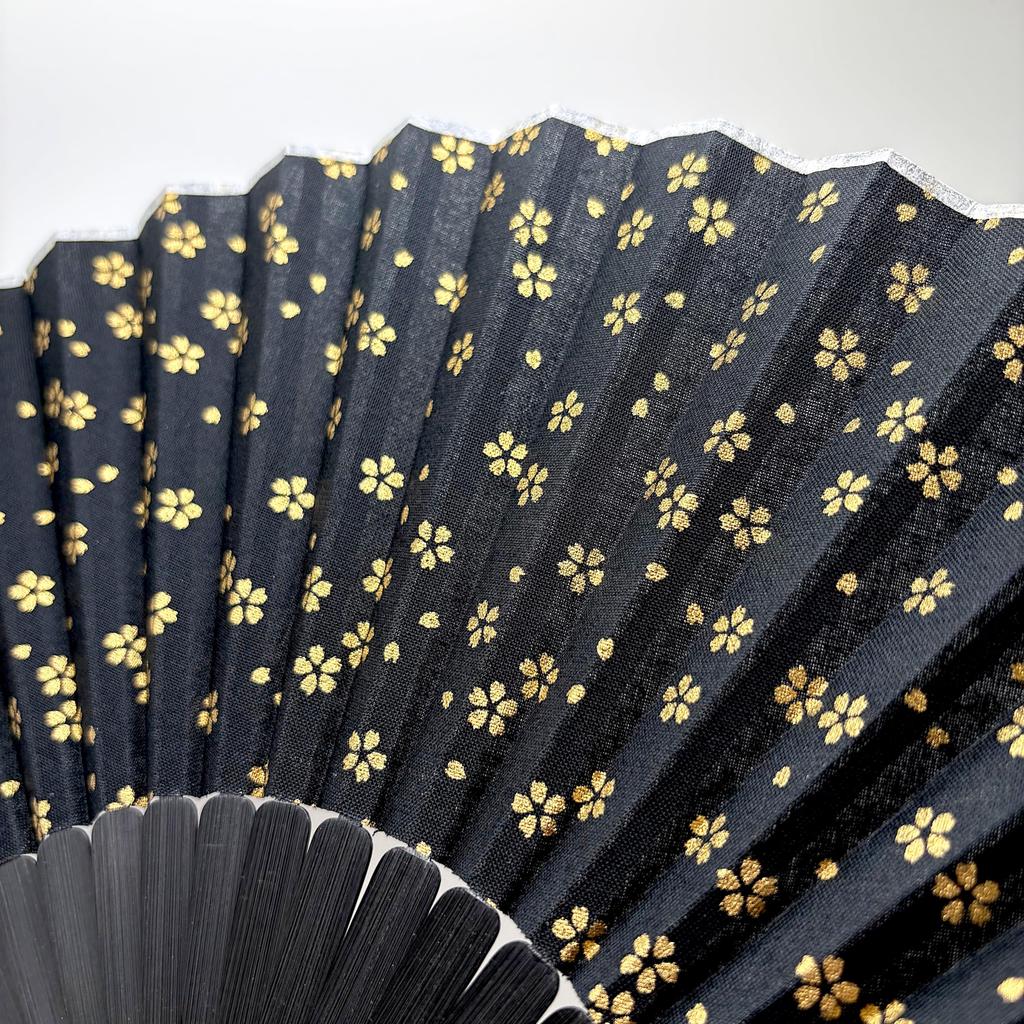 Folding Cherry Blossom Black with Gold Cherry Business Folding Fan [Hanakanzashi] Fan, Gold-Embossed Pattern, Men's & Women's, 100% Cotton, Approx.