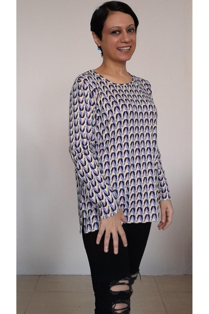 Женская стильная футболка большого размера, сиреневая футболка с круглым вырезом и длинными рукавами из чесаного хлопка и вискозы