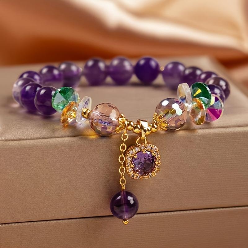 Мода 1 шт. Для женщин Акценты Натуральный камень Идеально для повседневной носки Элегантный и для подарка Бусины Модная бижутерия с кубическим цирконием Аметистовый браслет