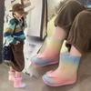 Bottes De Pluie Cute Rubber Boots for Children Warm Girl Rain Boots Bow Infant Boot Colored Water Boats Kid Shoe Bota Infantil