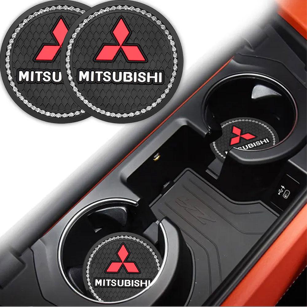 1/2Pcs Car Cup Anti-Slip Carbon Coaster Bottle Pad Interior Accessories For Mitsubishi 9 Ralliart ASX L200 Colt Outlander Pajero