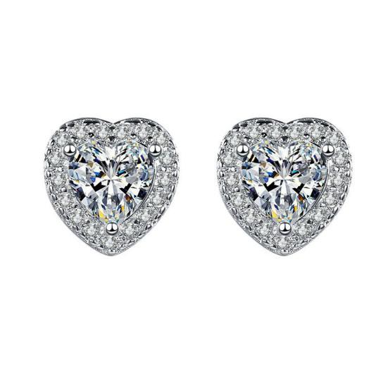 Heart Shape Earrings Full Diamond Effect Micro-Setting Love Zirconia Stud Earrings Romantic Jewelry for Women Girls Everyday Wear Anniversary Gift