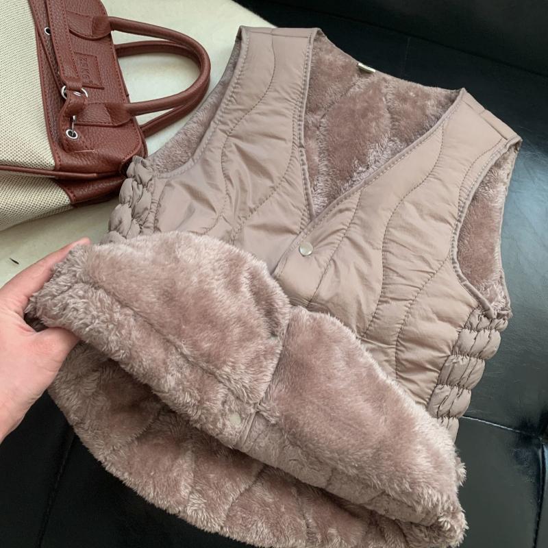 Женский бархатный теплый жилет Женский приталенный ветрозащитный жилет с V-образным вырезом Внутренний слой Зимний комфорт Женские однобортные майки
