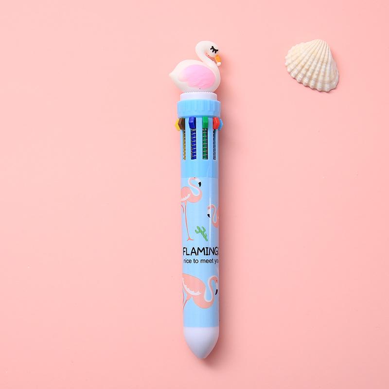 10 Colors Ballpoint Pen Cute Cartoon Dinosaur Color Retractable Pen Multicolor in 1