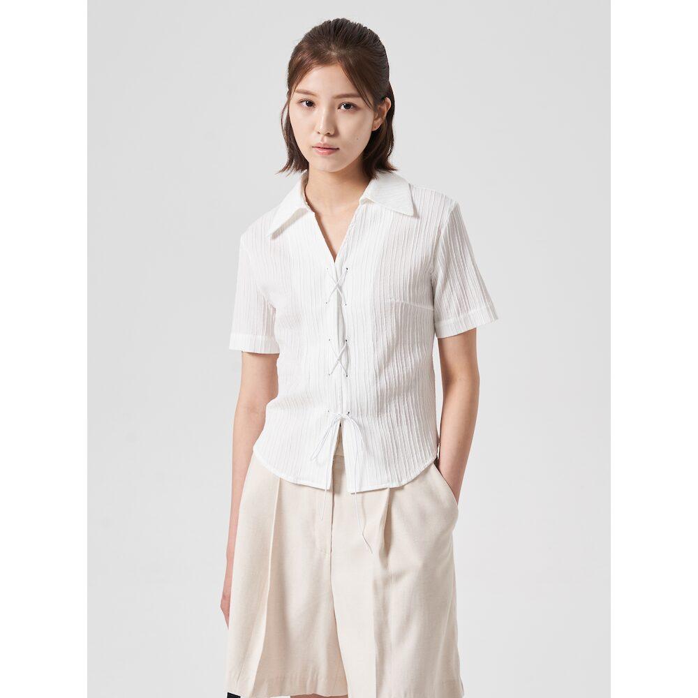 8SECONDS Lace-Up Short Sleeve Shirt White (324865Ly41)
