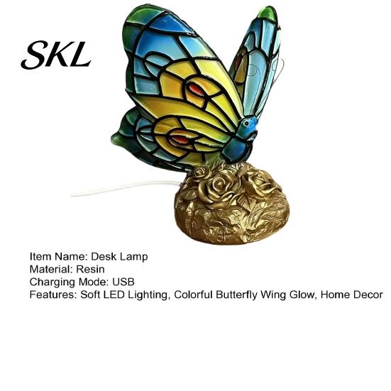 Study Desk Atmosphere Light Cute Bedside Table Lamp, Butterfly Rose Nightstand Lamps, Stained Glass Aged Bronze Carving Lamp Wing Shade, Bedroom Decor