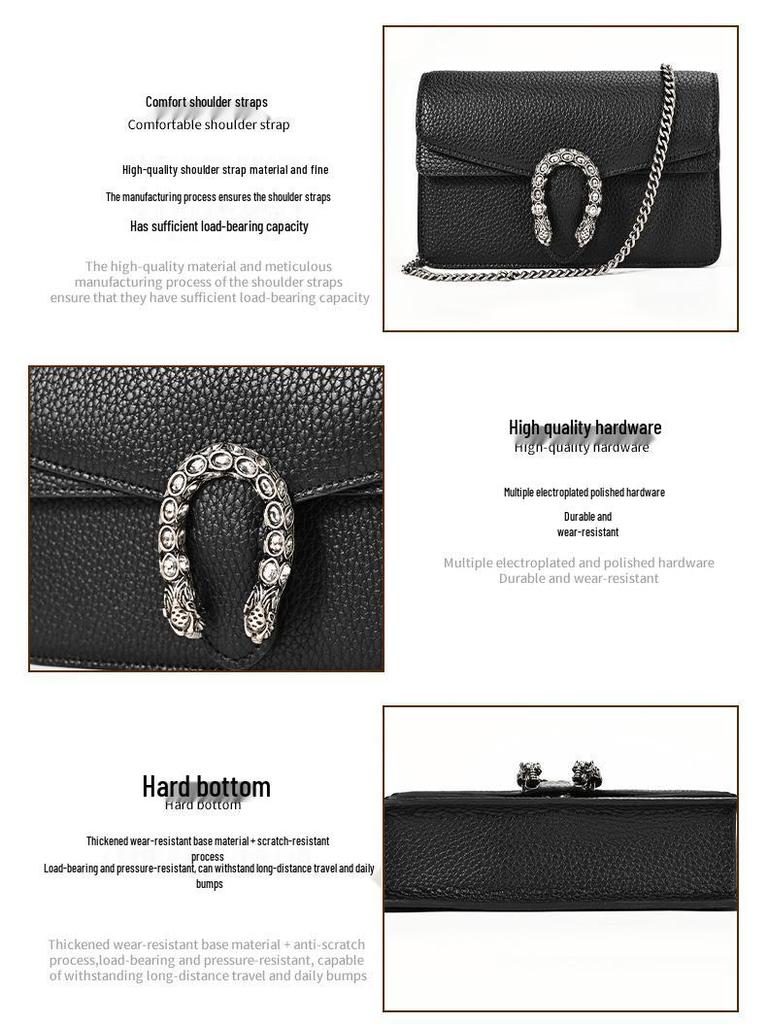 Dionysus Snake Lock Genuine Leather Crossbody Bag – Women's Niche Design, Small Square Chain Envelope Style