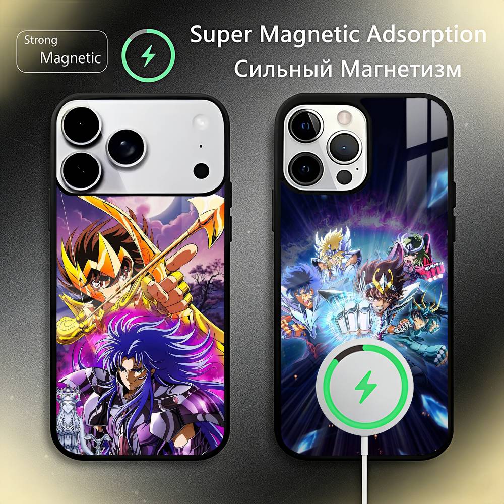 S-Saint S-Seiya Anime Phone Case For IPhone17 16 15 14 13 12 11 Plus Pro Max Plus Wireless Charger Cover Funda