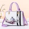 Stylish Floral Print Women's Shoulder Bag Versatile Handbag And Crossbody Purse In Black And Wine Red
