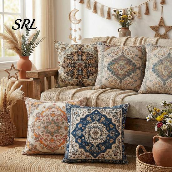 Hidden Zipper Pillowcase Boho Throw Pillow Covers, 18 x Inch Bohemia Case Ethnic Style Cushion Case, Decorative for Sofa Couch Cover