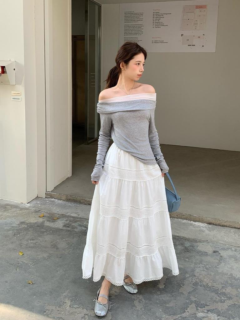 Женская белая хлопковая юбка А-силуэта с высокой талией, весна 2026, корейский стиль, повседневная универсальная многоярусная модель